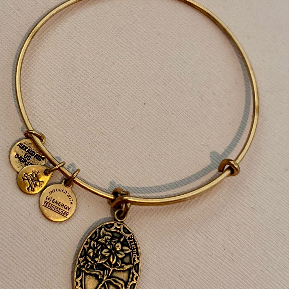 Alex and Ani Gold-Tone Floral Charm Bangle Bracelet